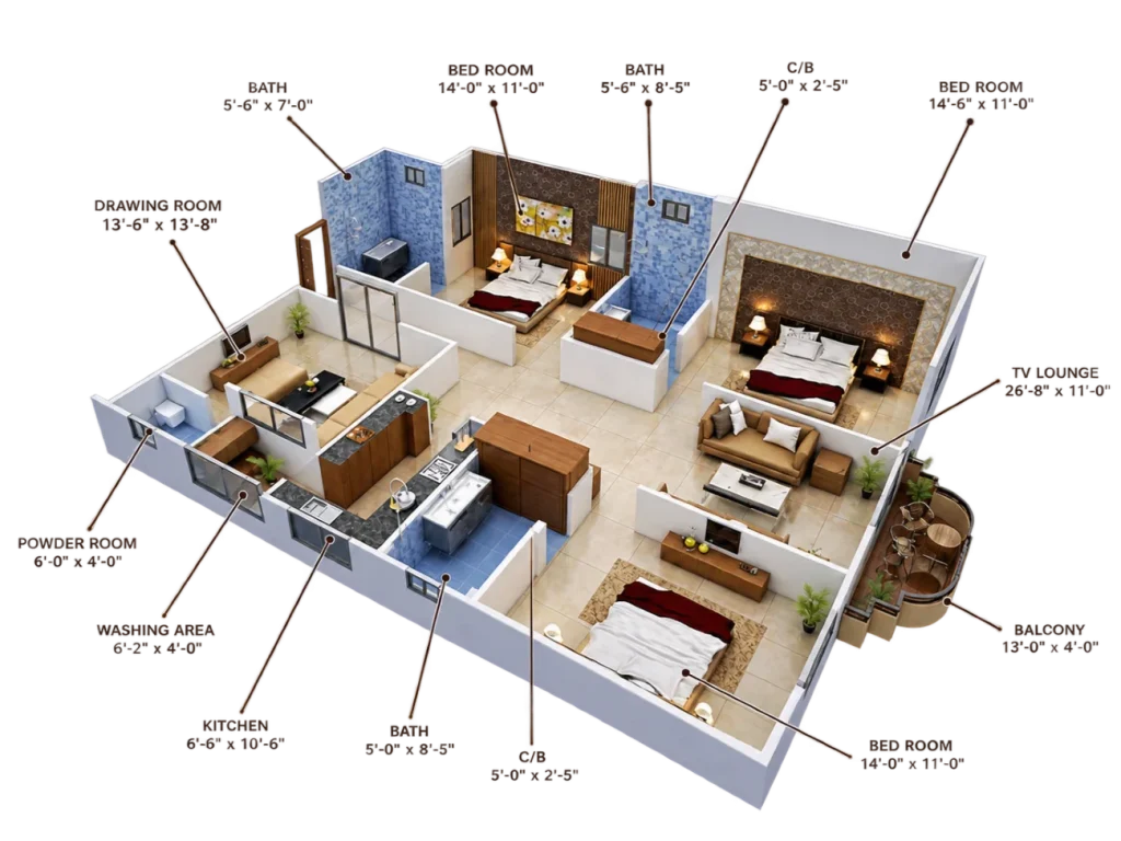 3D floor plan of the Platinum apartment